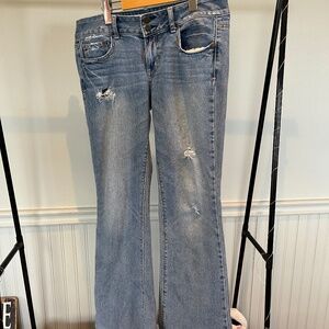 American Eagle Artist Stretch Light Denim Distressed Flared Jeans Size 10